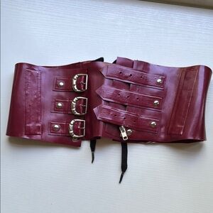 Red Latex Steel Boned Corset Belt by Cathouse Clothing